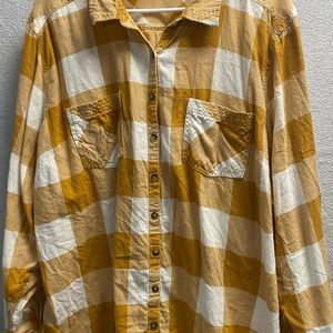 Mustard yellow and white long sleeve plaid